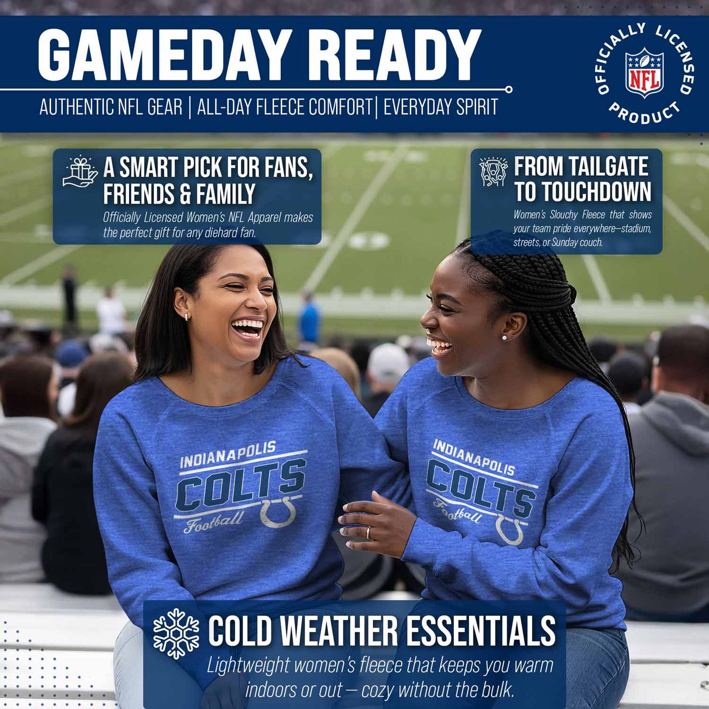 Indianapolis Colts NFL Womens Crew Neck Light Weight - Royal Heather