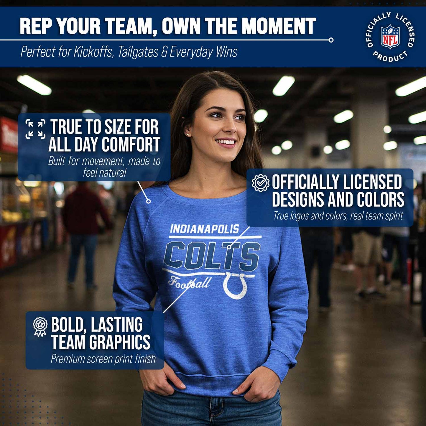 Indianapolis Colts NFL Womens Crew Neck Light Weight - Royal Heather