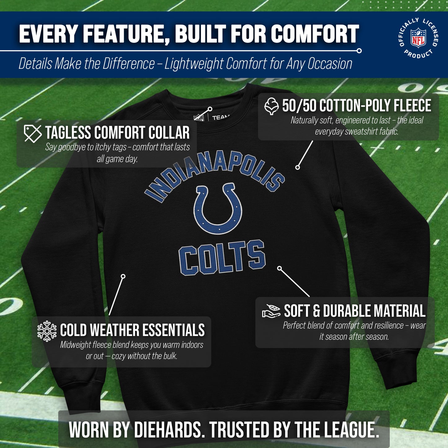 Indianapolis Colts NFL Adult Gameday Football Crewneck Sweatshirt - Black