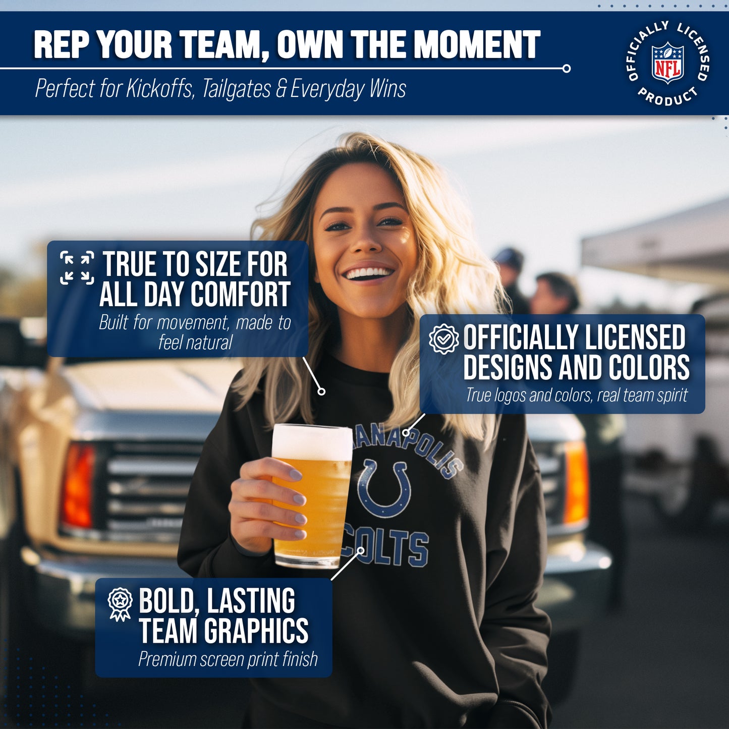 Indianapolis Colts NFL Adult Gameday Football Crewneck Sweatshirt - Black