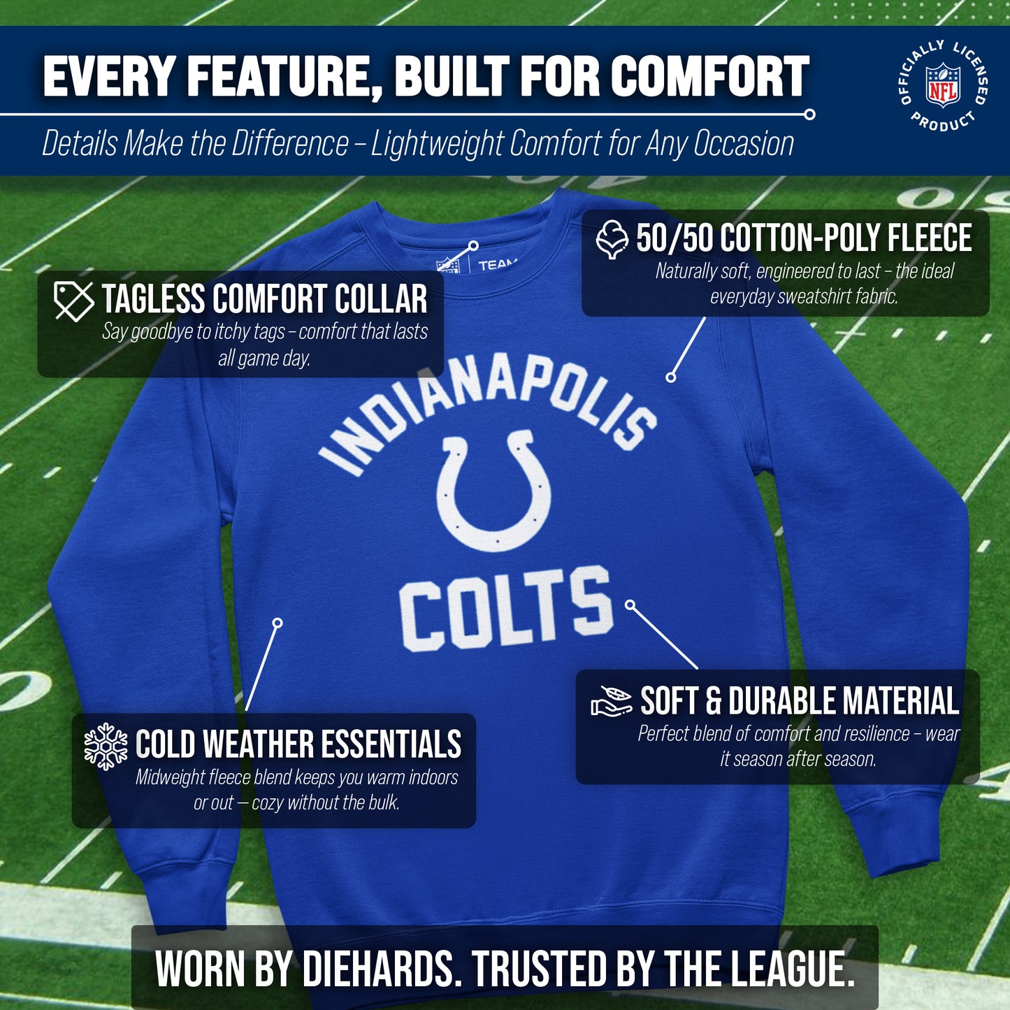 Indianapolis Colts NFL Adult Gameday Football Crewneck Sweatshirt - Royal