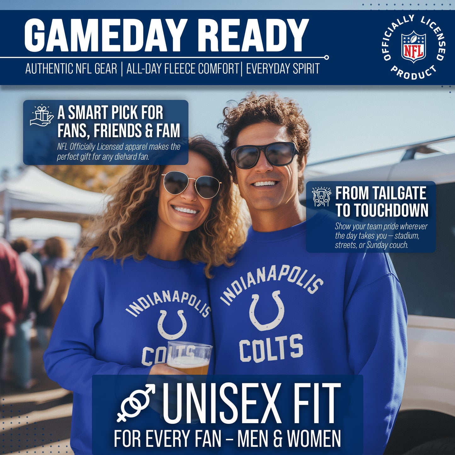 Indianapolis Colts NFL Adult Gameday Football Crewneck Sweatshirt - Royal