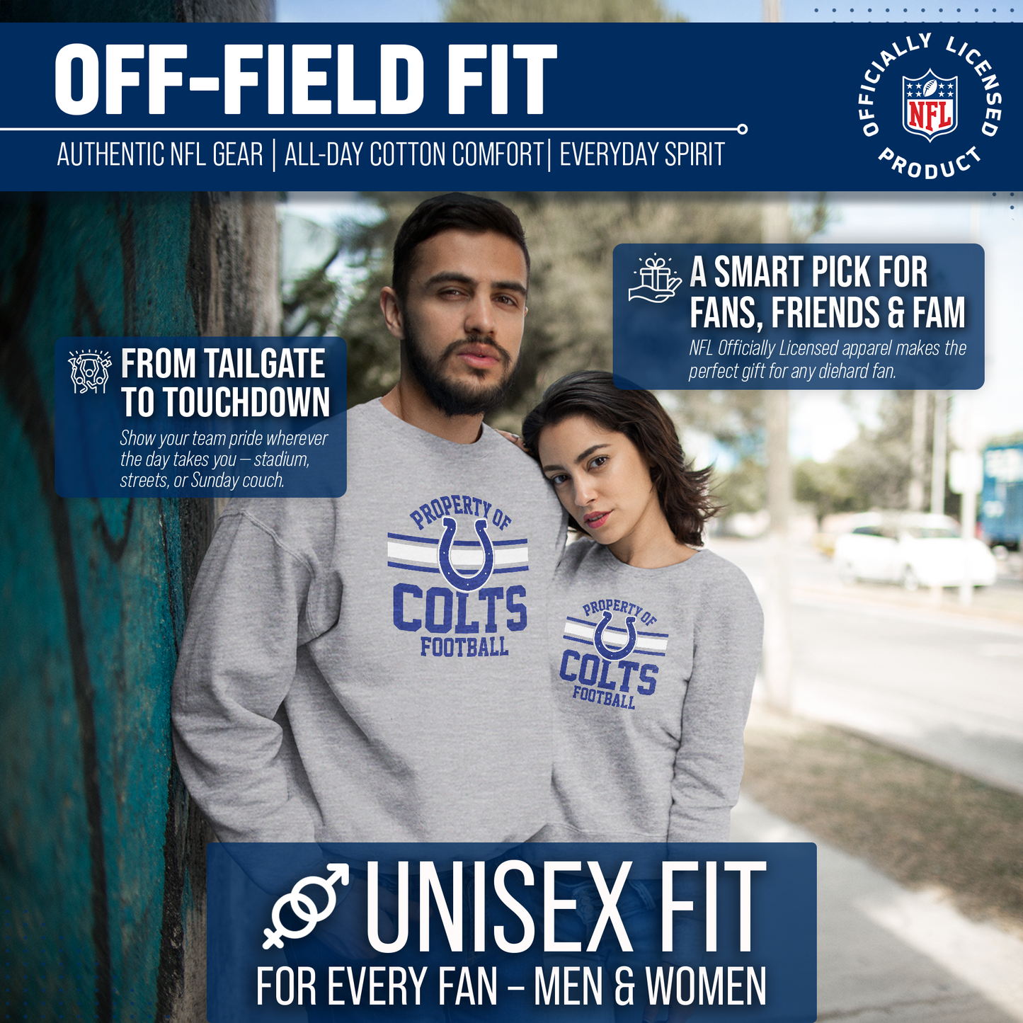 Indianapolis Colts NFL Adult Property Of Crewneck Fleece Sweatshirt - Sport Gray