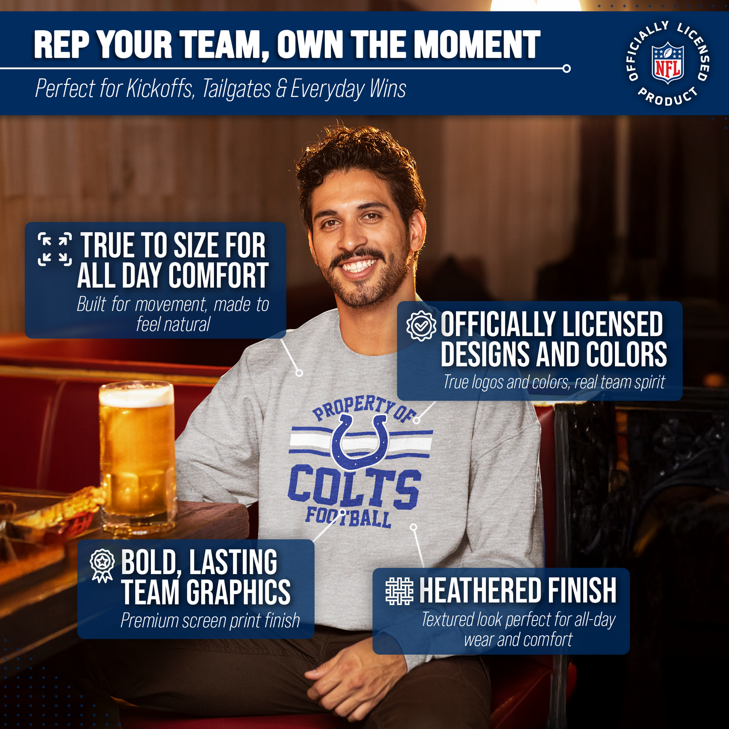 Indianapolis Colts NFL Adult Property Of Crewneck Fleece Sweatshirt - Sport Gray