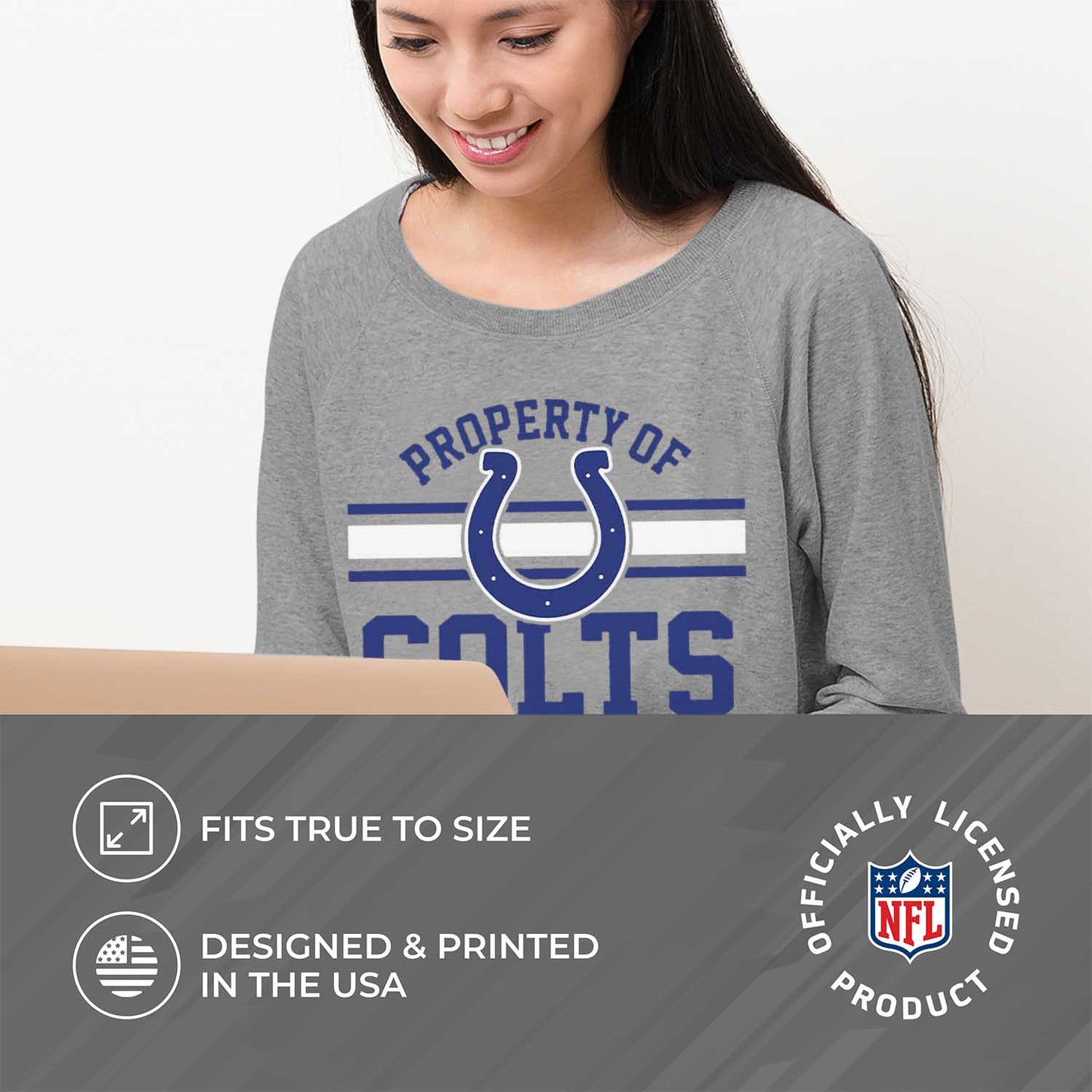 Indianapolis Colts NFL Womens Property of Lighweight Crew Neck - Sport Gray