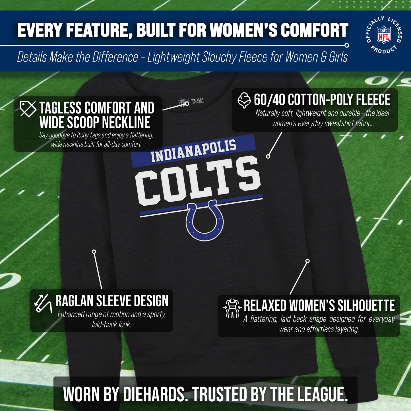 Indianapolis Colts NFL Womens Charcoal Crew Neck Football Apparel - Charcoal