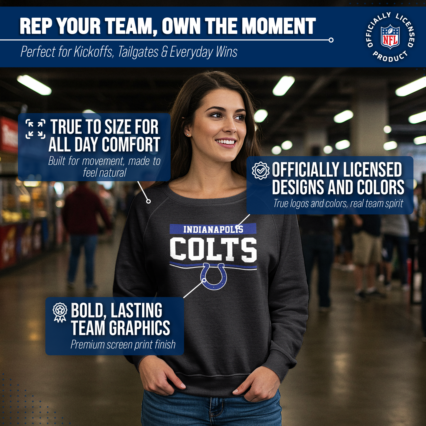 Indianapolis Colts NFL Womens Charcoal Crew Neck Football Apparel - Charcoal