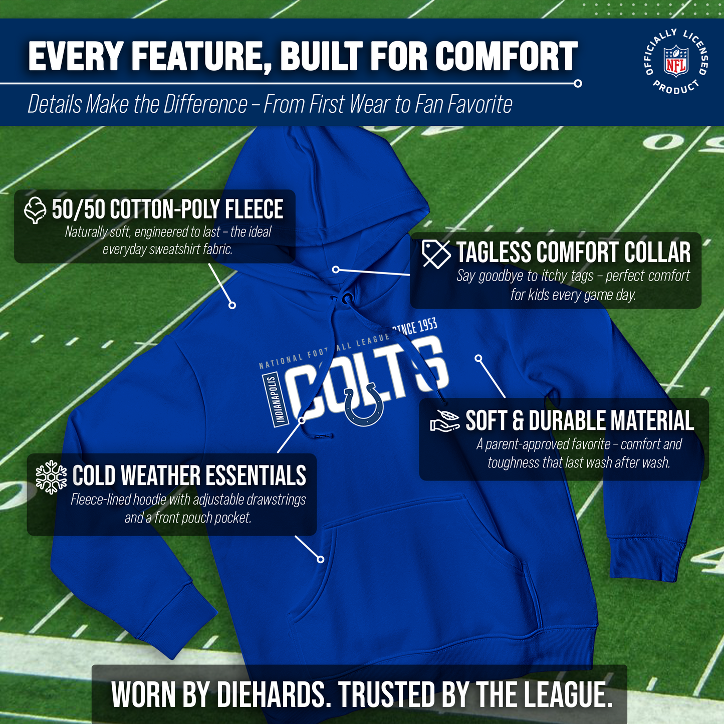 Indianapolis Colts NFL Adult Unisex Modern Endzone Soft Fleece Hooded Sweatshirt - Royal
