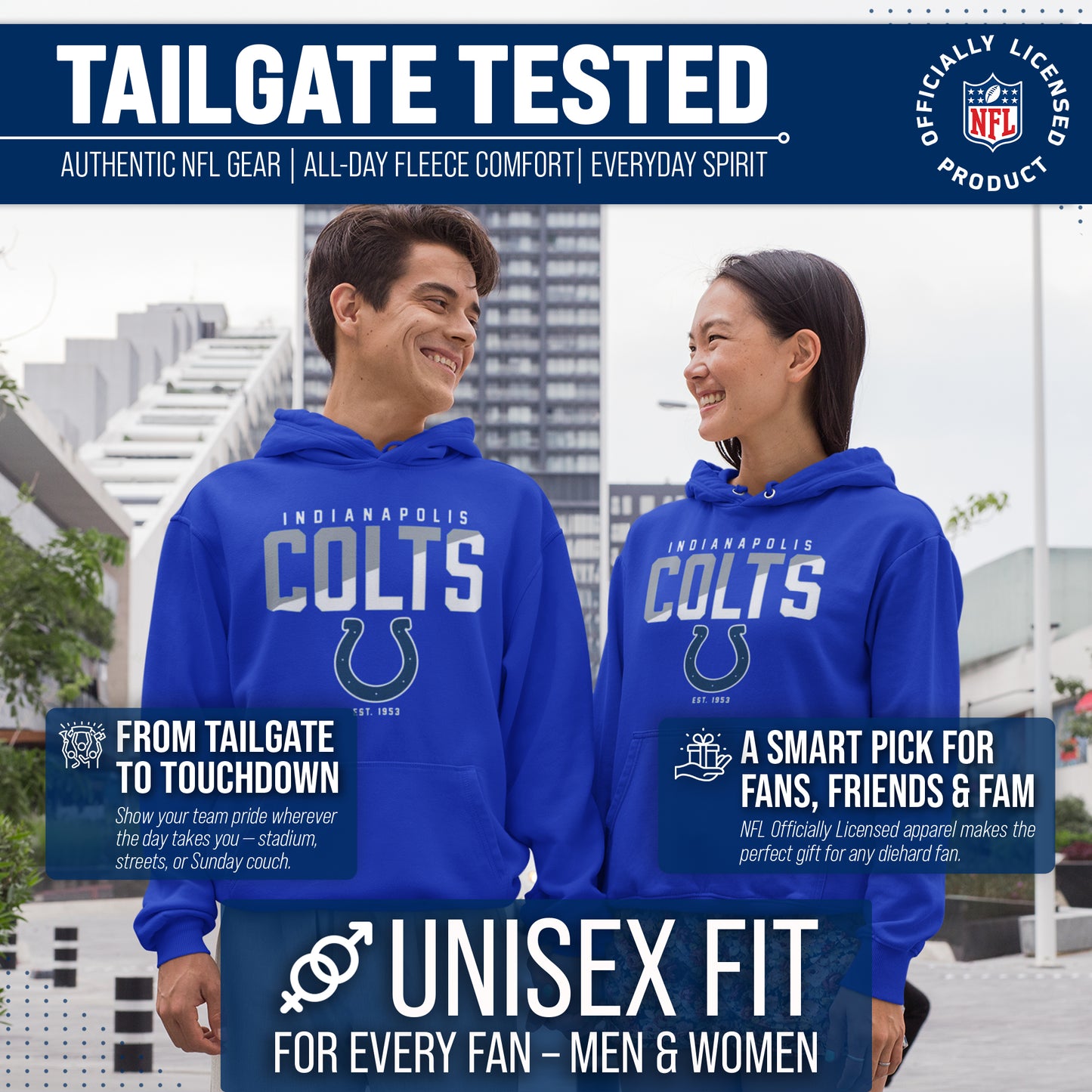 Indianapolis Colts Adult NFL Diagonal Fade Fleece Hooded Sweatshirt - Royal