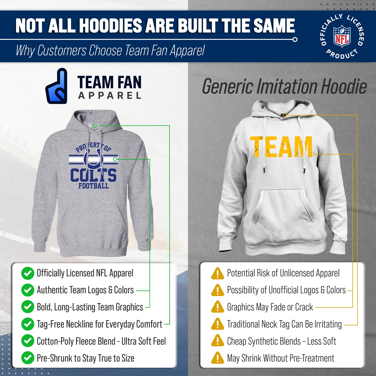 Indianapolis Colts NFL Adult Property Of Hooded Sweatshirt - Sport Gray