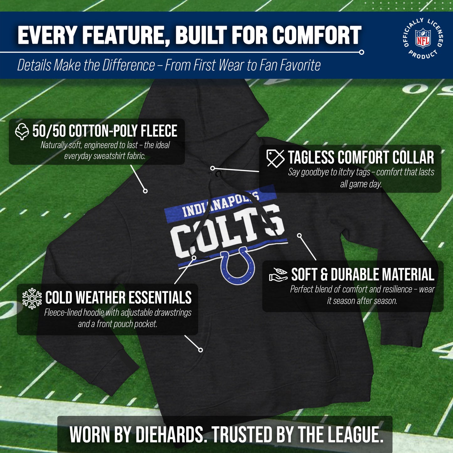 Indianapolis Colts NFL Adult Gameday Charcoal Hooded Sweatshirt - Charcoal