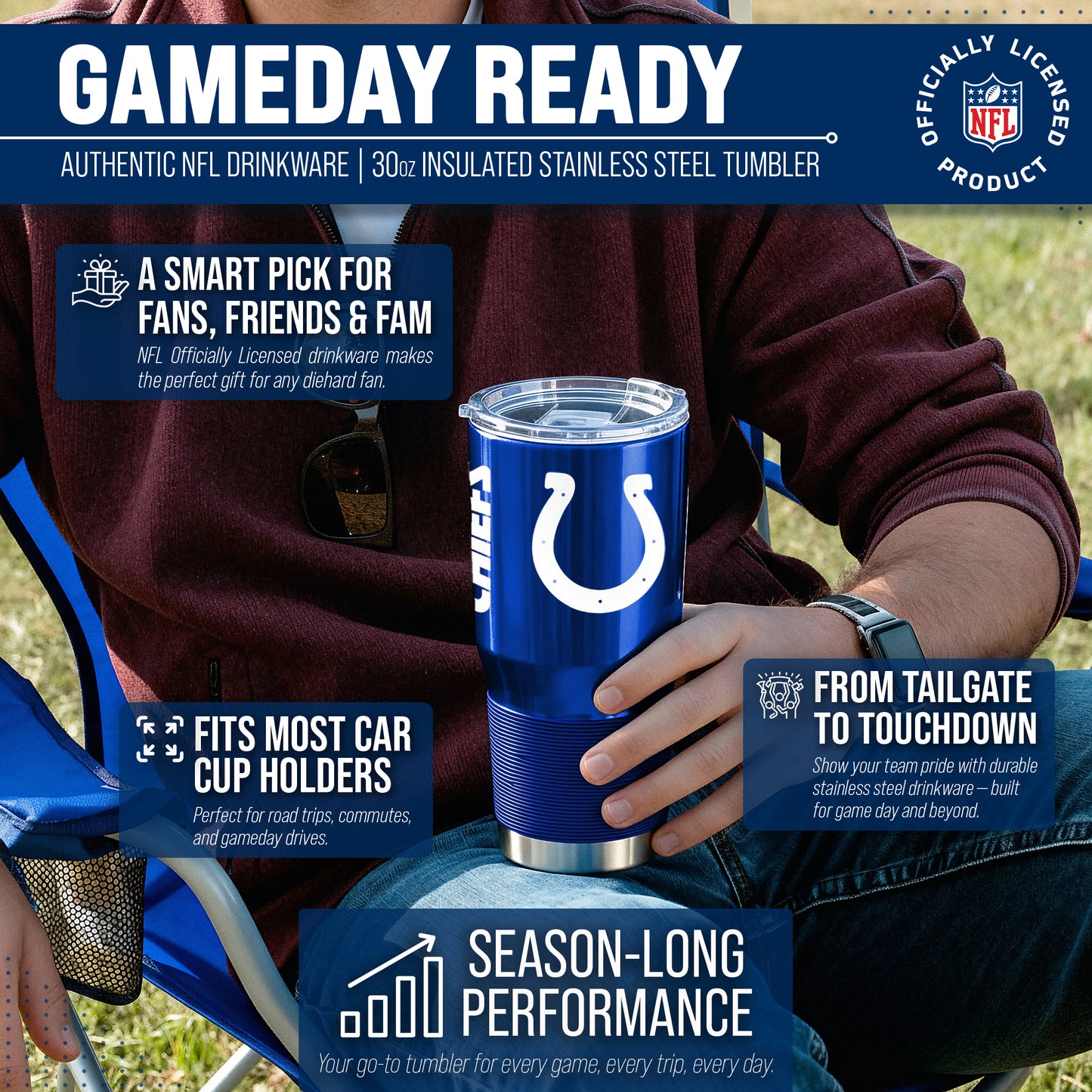 Indianapolis Colts NFL 30oz Gameday Stainless Steel Tumbler - Royal