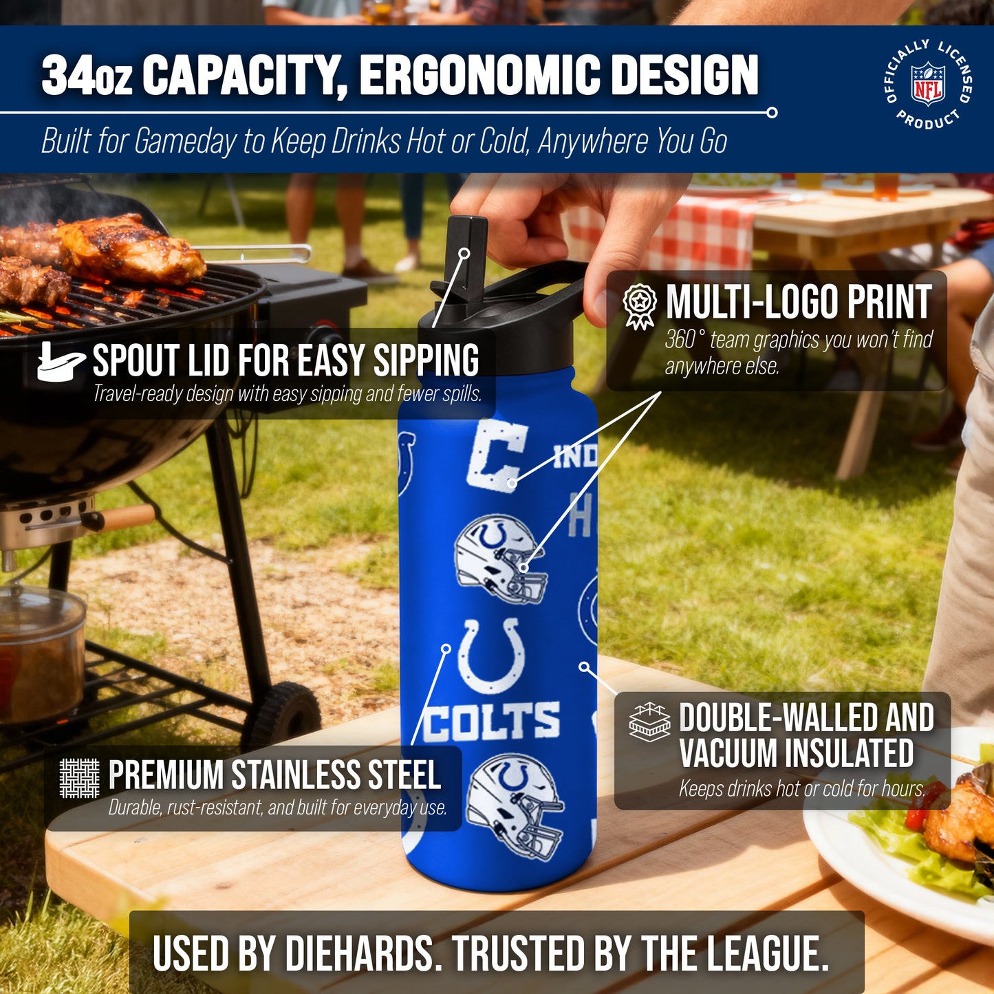 Indianapolis Colts NFL 34Oz Native Quencher Water Bottle - Royal