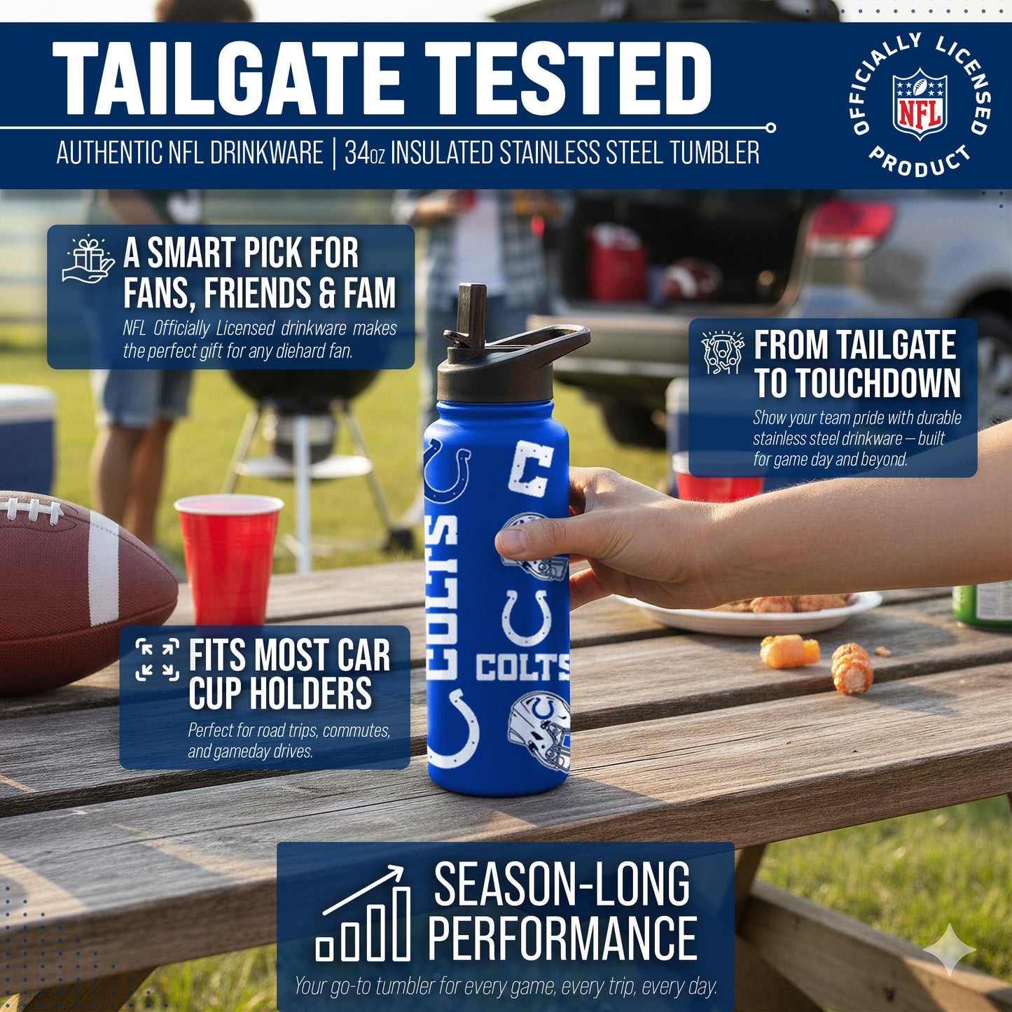 Indianapolis Colts NFL 34Oz Native Quencher Water Bottle - Royal