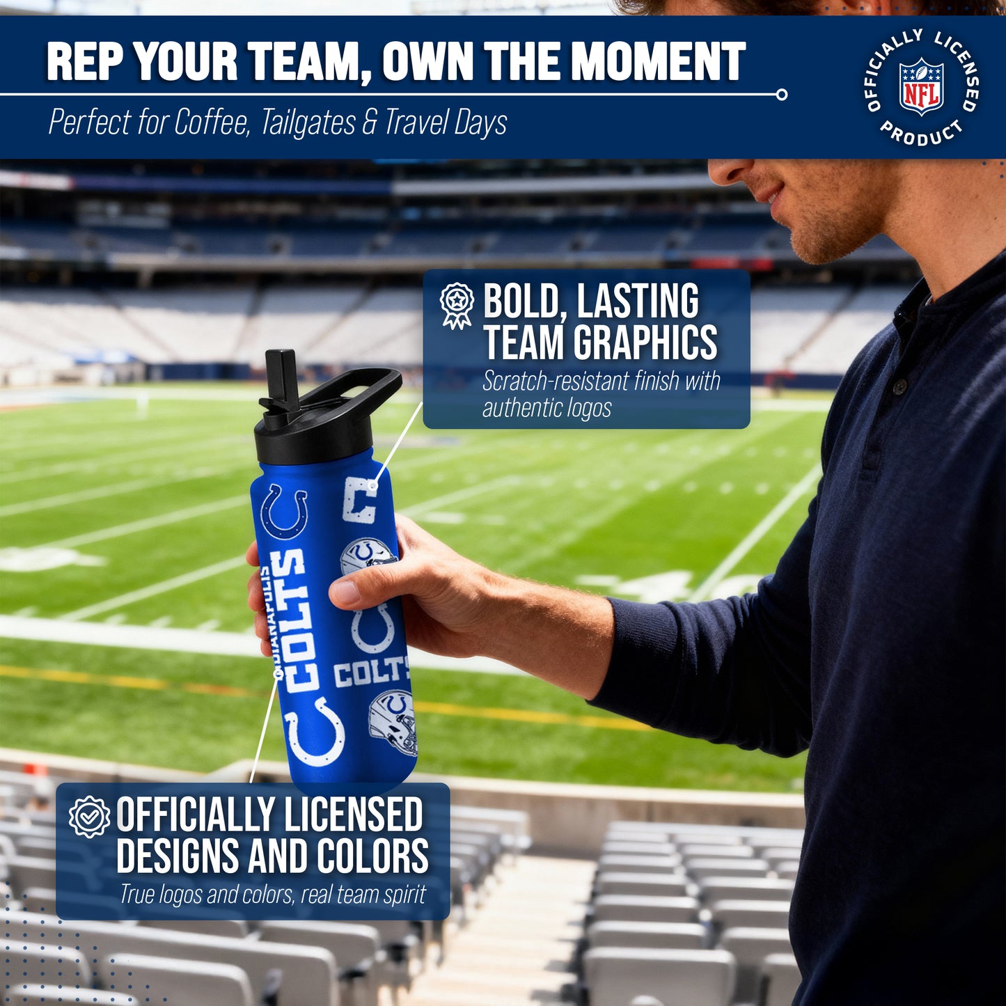 Indianapolis Colts NFL 34Oz Native Quencher Water Bottle - Royal