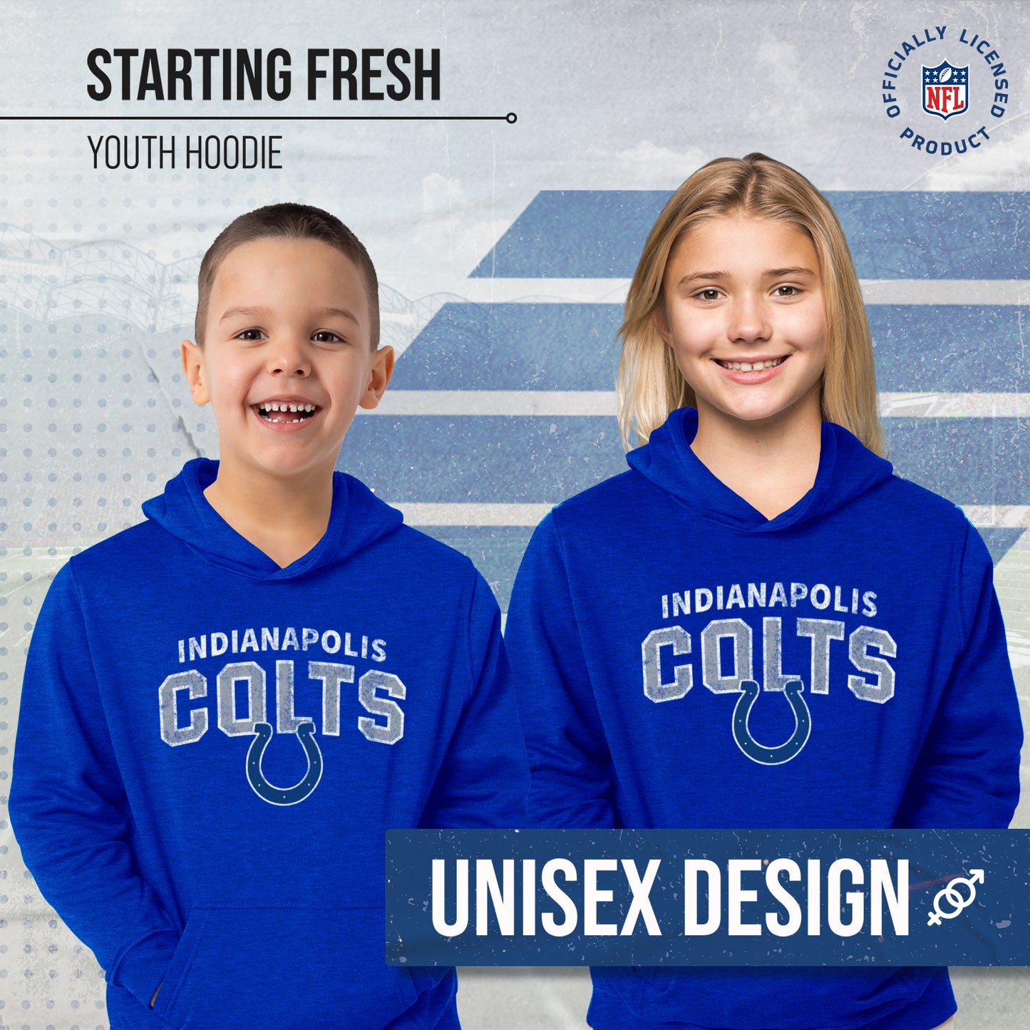 Indianapolis Colts NFL Youth Starting Fresh Hoodie- Pro Football Sweatshirt for Boys and Girls - Royal