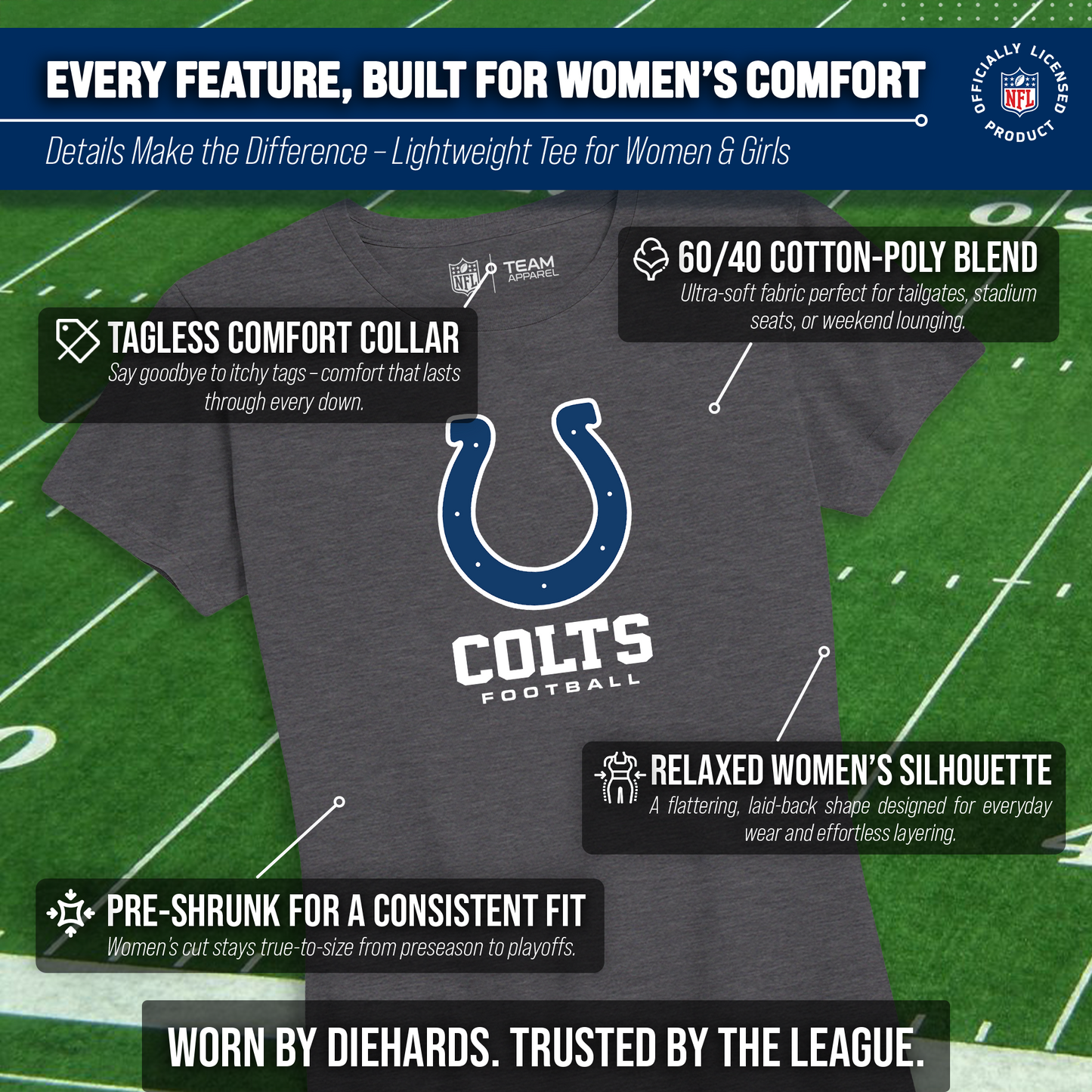 Indianapolis Colts Women's NFL Ultimate Fan Logo Short Sleeve T-Shirt - Charcoal
