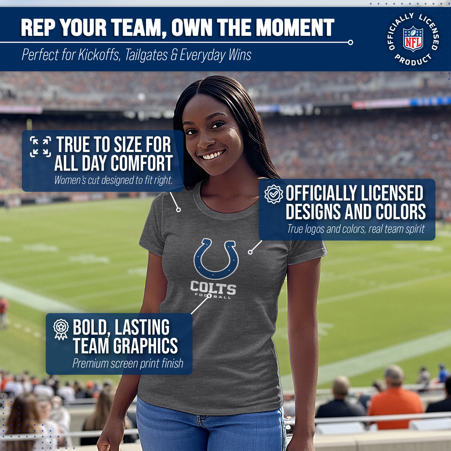 Indianapolis Colts Women's NFL Ultimate Fan Logo Short Sleeve T-Shirt - Charcoal