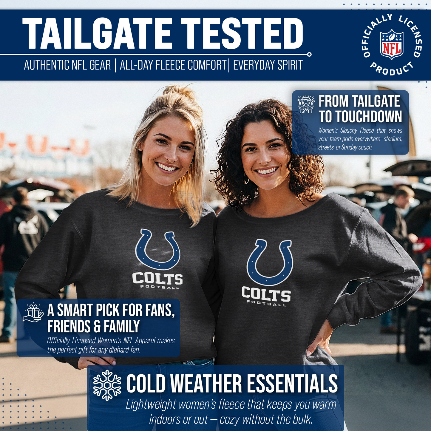Indianapolis Colts Women's NFL Ultimate Fan Logo Slouchy Crewneck -Tagless Fleece Lightweight Pullover - Charcoal