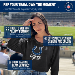 Indianapolis Colts Women's NFL Ultimate Fan Logo Slouchy Crewneck -Tagless Fleece Lightweight Pullover - Charcoal