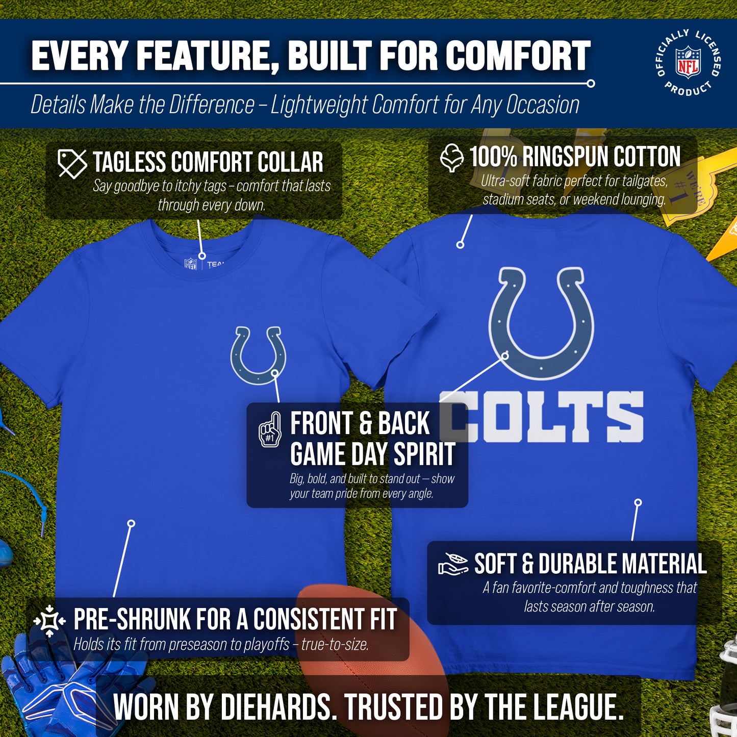 Indianapolis Colts NFL Pro Football Final Countdown Adult Cotton-Poly Short Sleeved T-Shirt For Men & Women - Royal