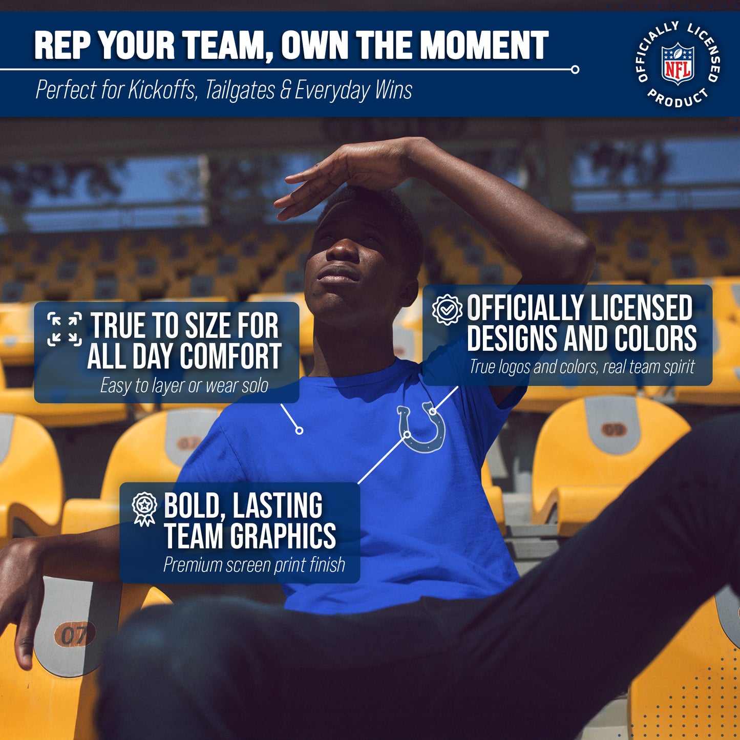 Indianapolis Colts NFL Pro Football Final Countdown Adult Cotton-Poly Short Sleeved T-Shirt For Men & Women - Royal