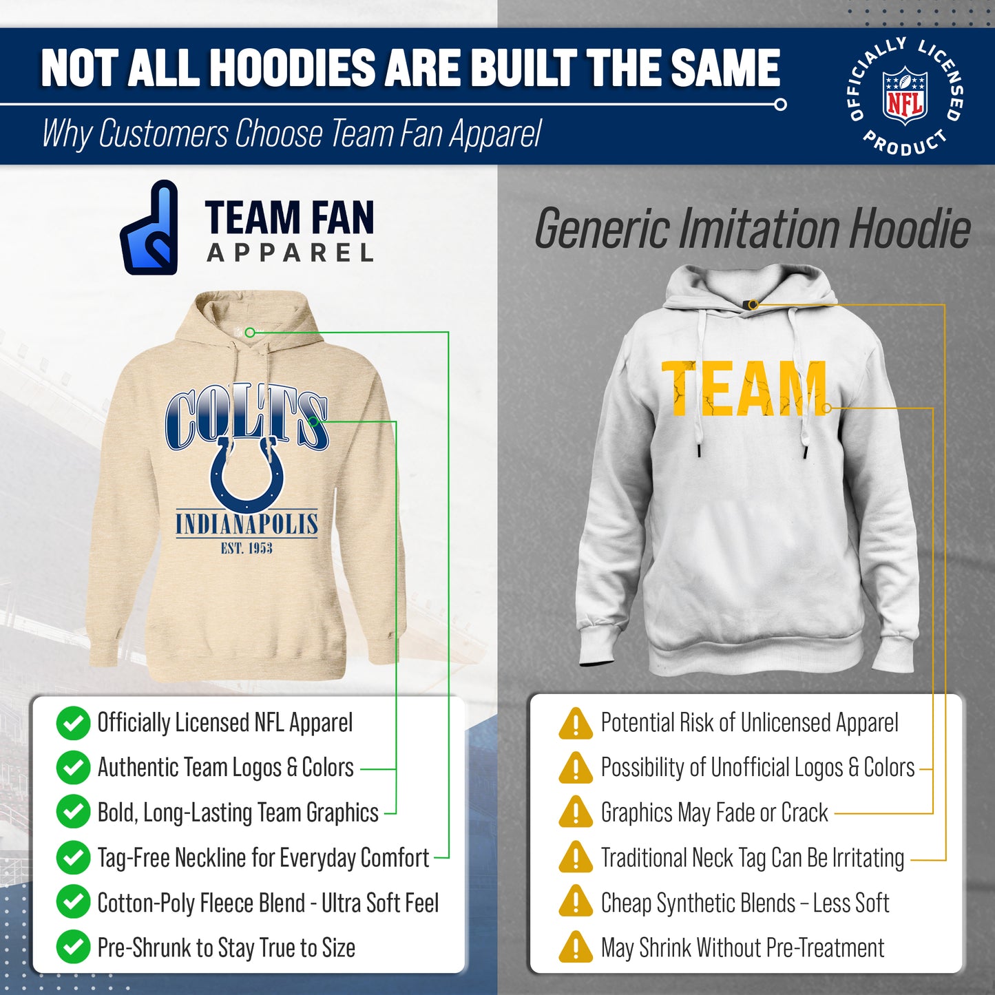 Indianapolis Colts Ladies NFL Starstruck Fleece Pullover Hooded Sweatshirt - Cream