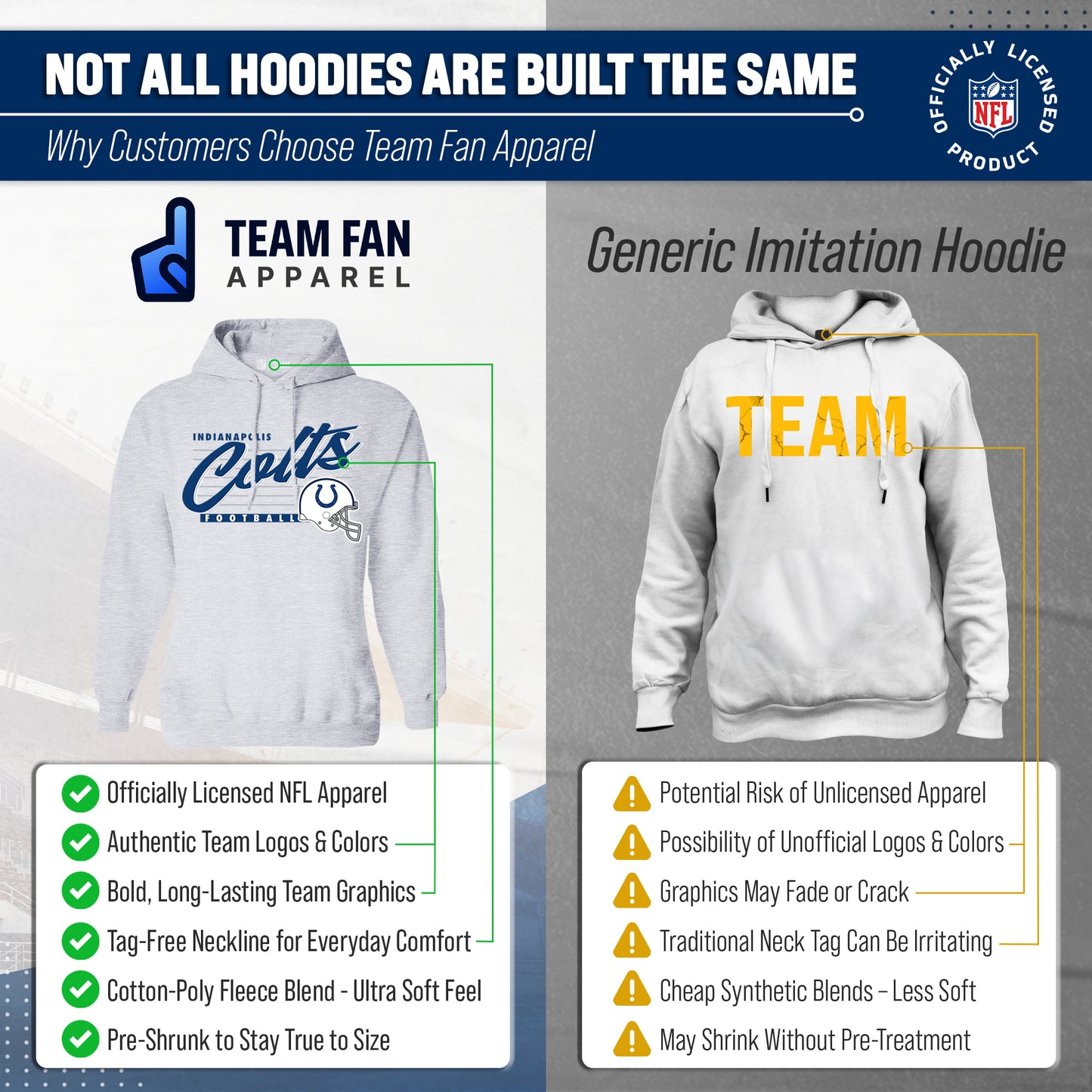 Indianapolis Colts Ladies NFL Scrimmage Line Fleece Pullover Hooded Sweatshirt - Gray Heather
