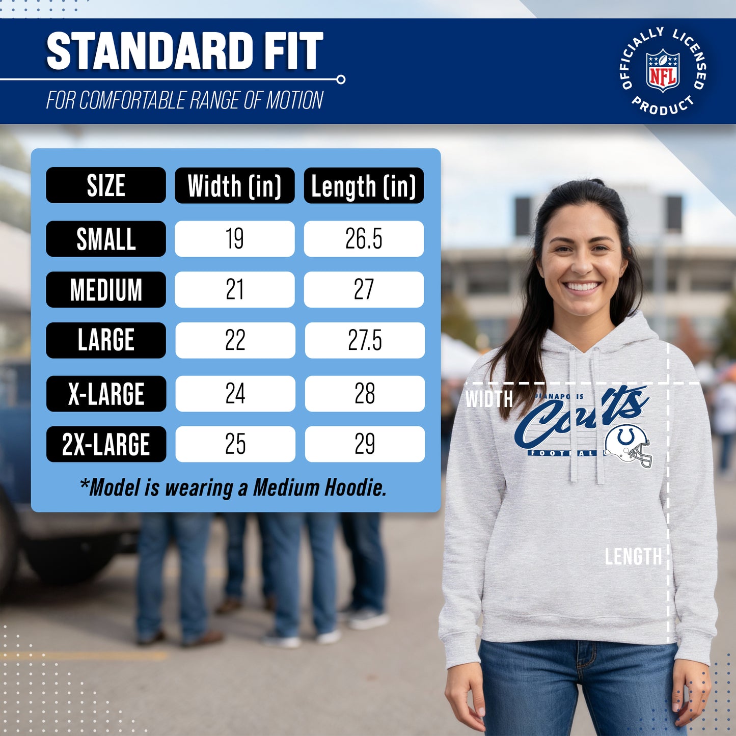 Indianapolis Colts Ladies NFL Scrimmage Line Fleece Pullover Hooded Sweatshirt - Gray Heather