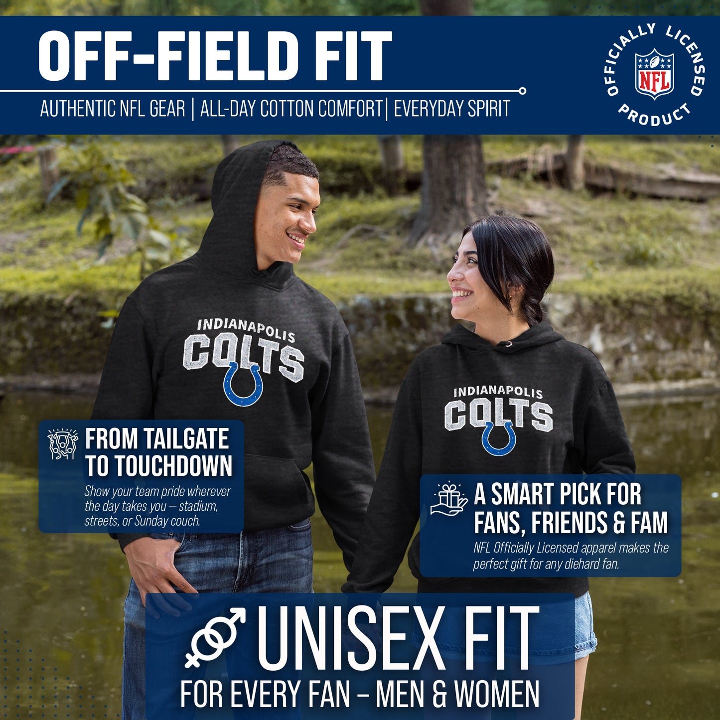 Indianapolis Colts NFL Adult Unisex Starting Fresh Ultra Soft Fleece Hooded Sweatshirt - Black Heather