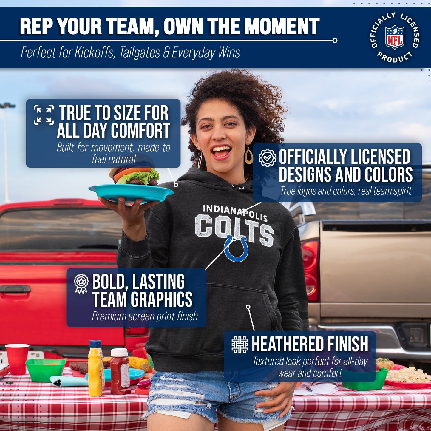 Indianapolis Colts NFL Adult Unisex Starting Fresh Ultra Soft Fleece Hooded Sweatshirt - Black Heather