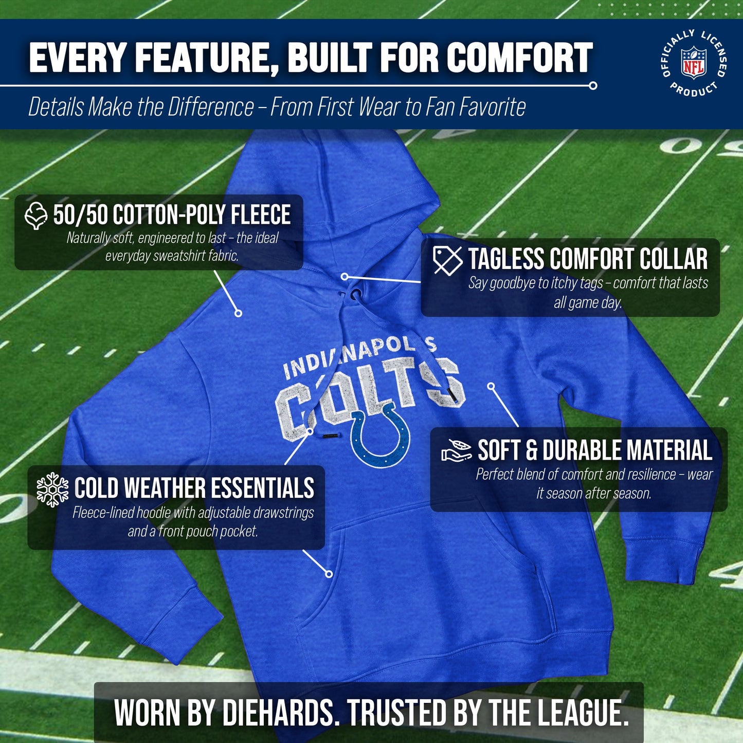 Indianapolis Colts NFL Adult Unisex Starting Fresh Ultra Soft Fleece Hooded Sweatshirt - Royal