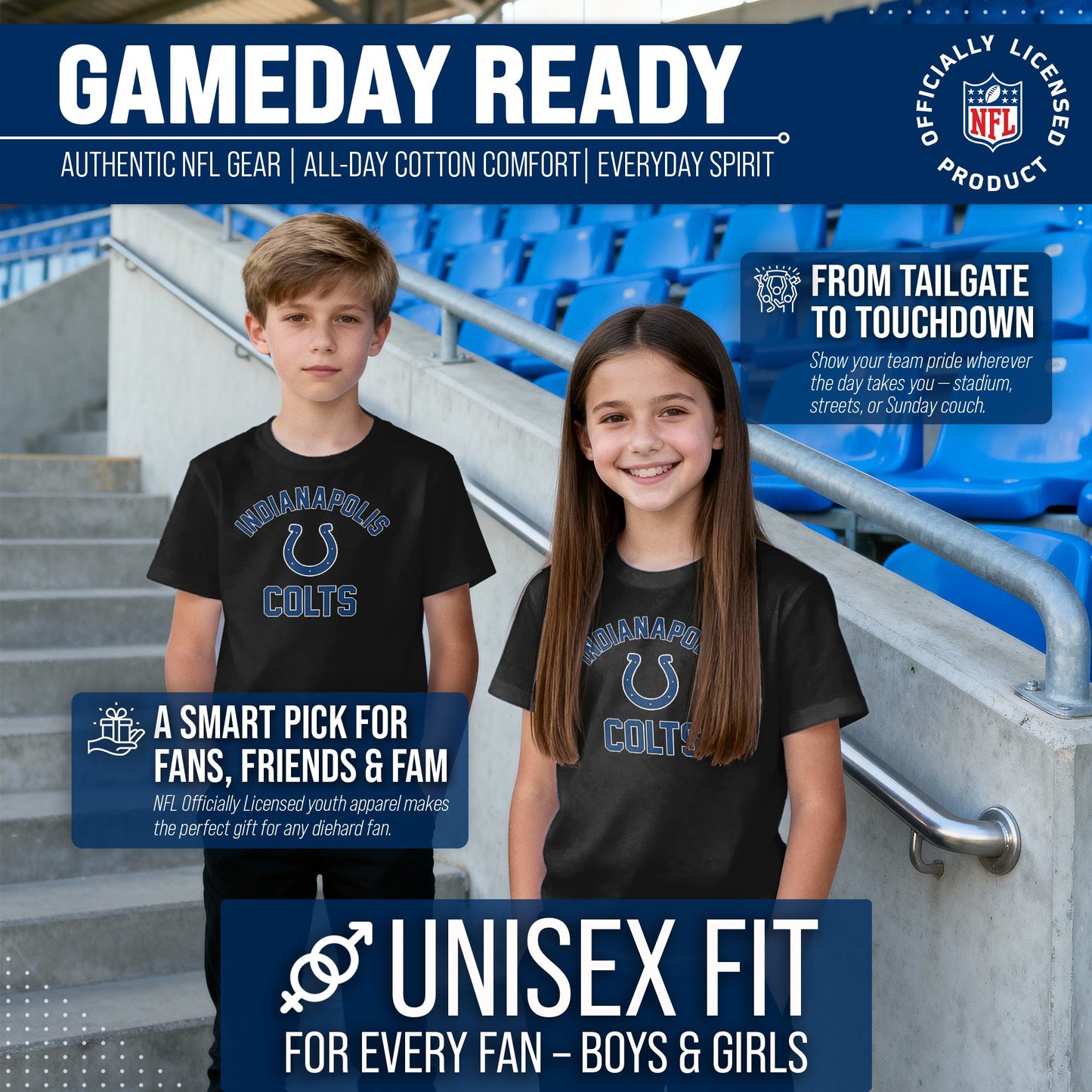 Indianapolis Colts NFL Youth Gameday Football T-Shirt - Black