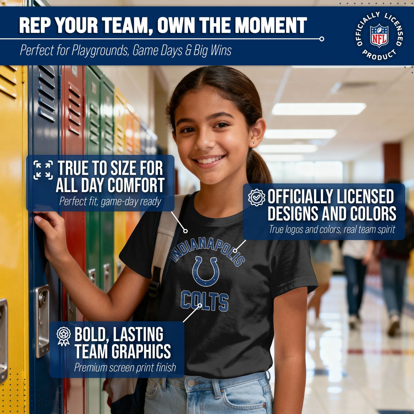 Indianapolis Colts NFL Youth Gameday Football T-Shirt - Black