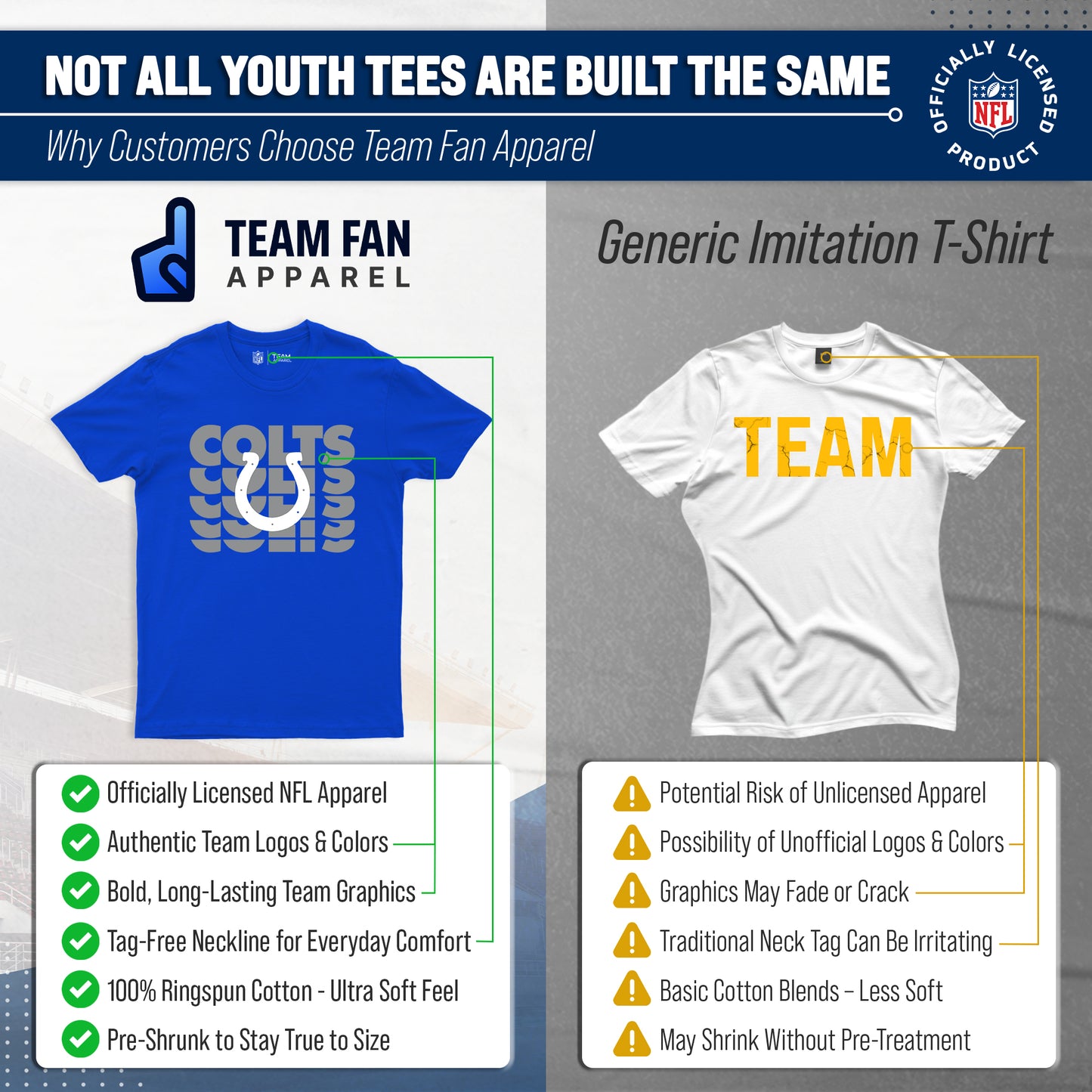 Indianapolis Colts NFL Youth Repeating Logo Football T-Shirt Unisex Tag Free Comfortable - Royal