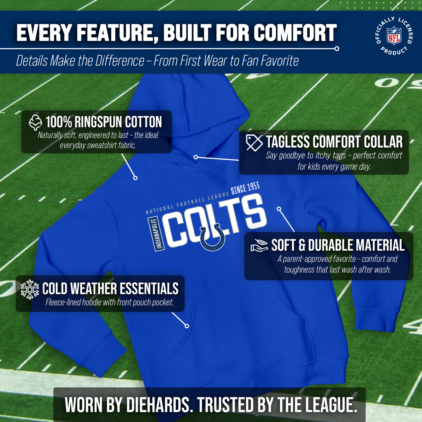 Indianapolis Colts NFL Youth Modern Endzone Football Fleece Hooded Sweatshirt - Royal