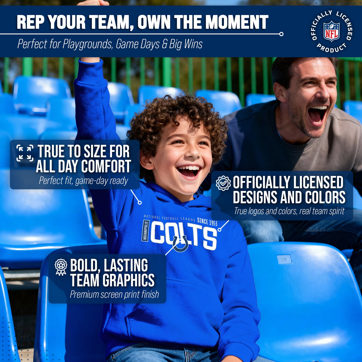 Indianapolis Colts NFL Youth Modern Endzone Football Fleece Hooded Sweatshirt - Royal