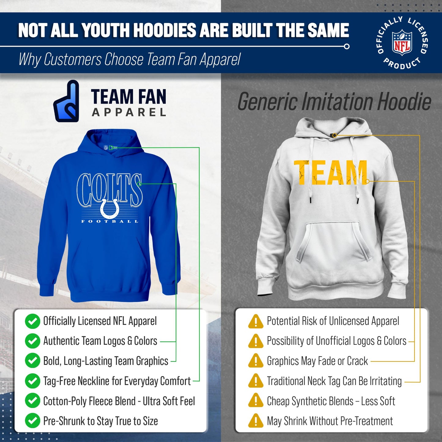 Indianapolis Colts NFL Youth Overtime Blueprint Football Fleece Hooded Sweatshirt - Royal