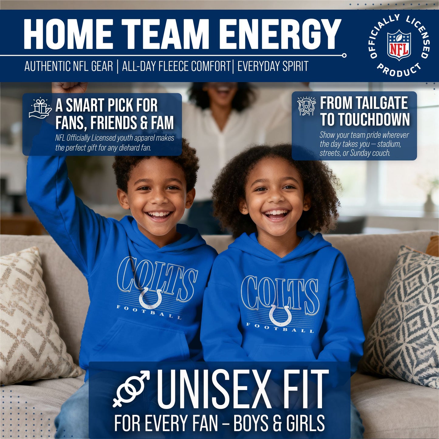 Indianapolis Colts NFL Youth Overtime Blueprint Football Fleece Hooded Sweatshirt - Royal