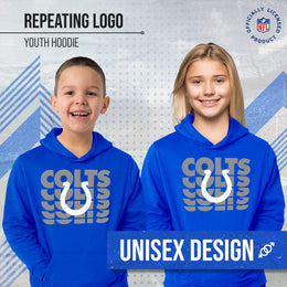Indianapolis Colts NFL Youth Repeating Logo Football Fleece Hooded Sweatshirt - Royal