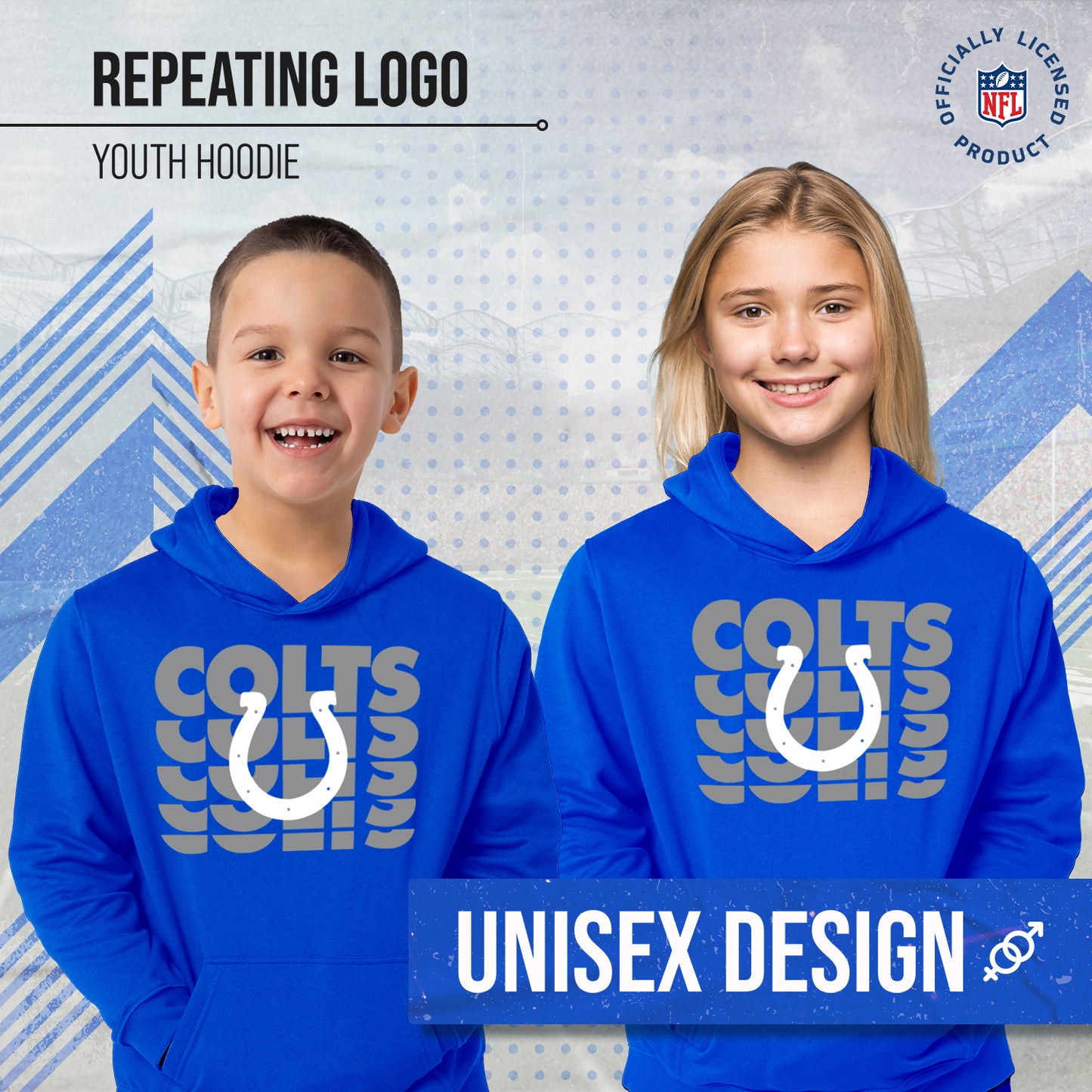 Indianapolis Colts NFL Youth Repeating Logo Football Fleece Hooded Sweatshirt - Royal
