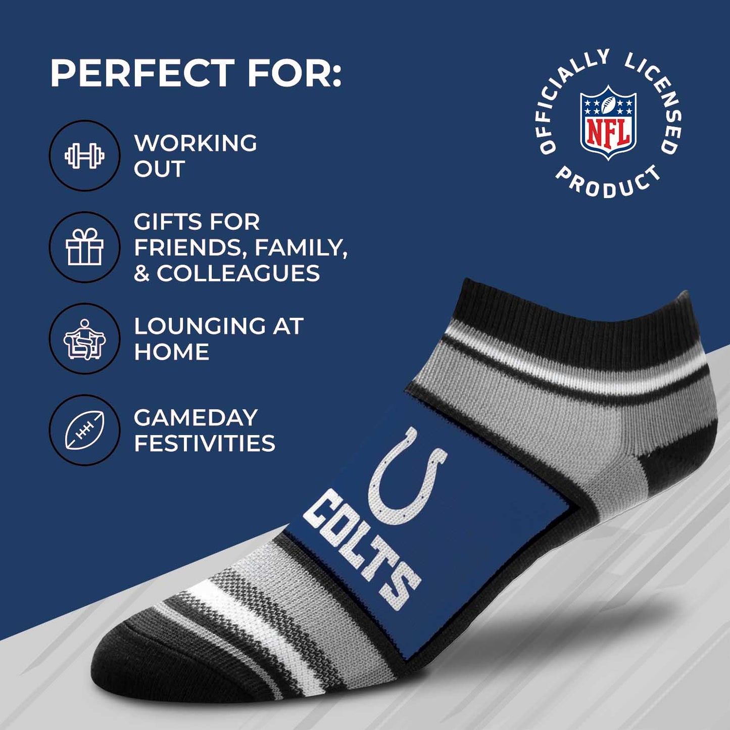 Indianapolis Colts Adult Marquis Addition No Show Socks - Royal