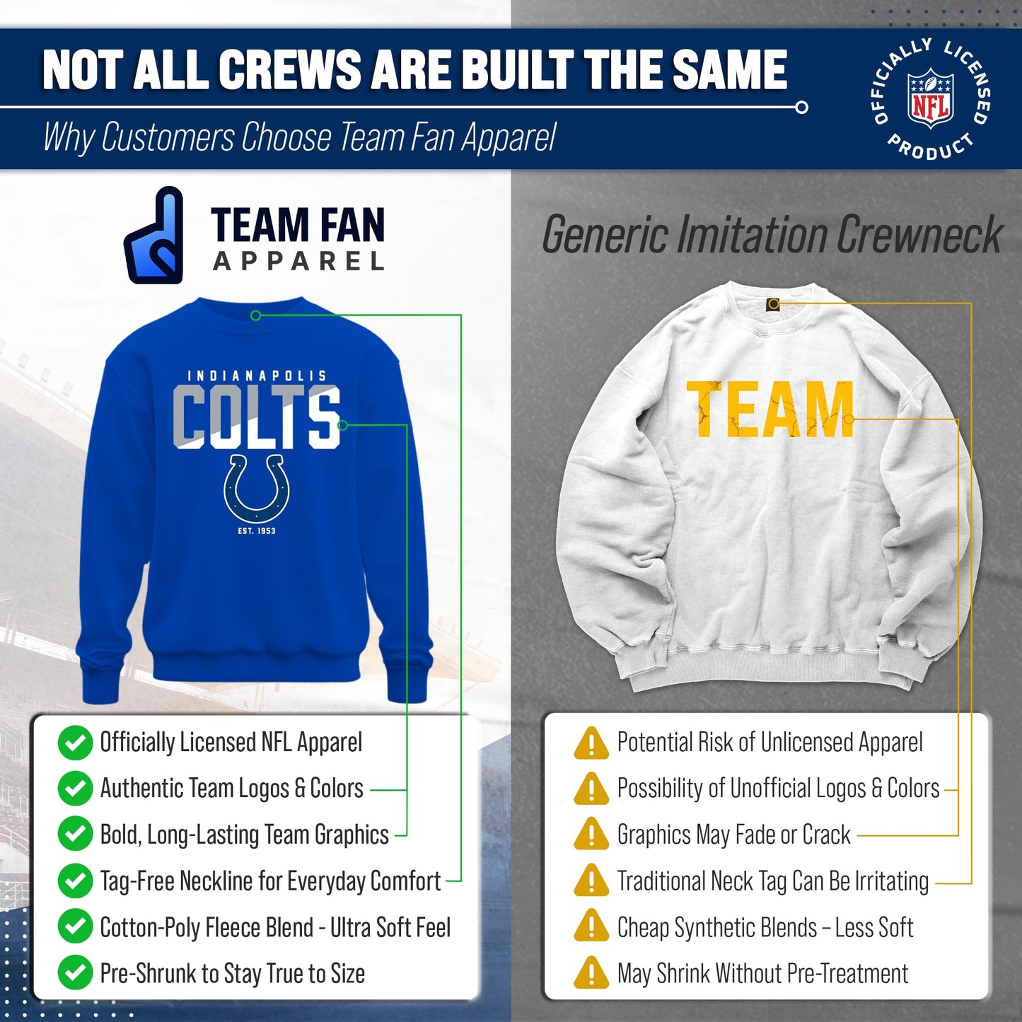 Indianapolis Colts Adult NFL Diagonal Fade Color Block Crewneck Sweatshirt - Royal
