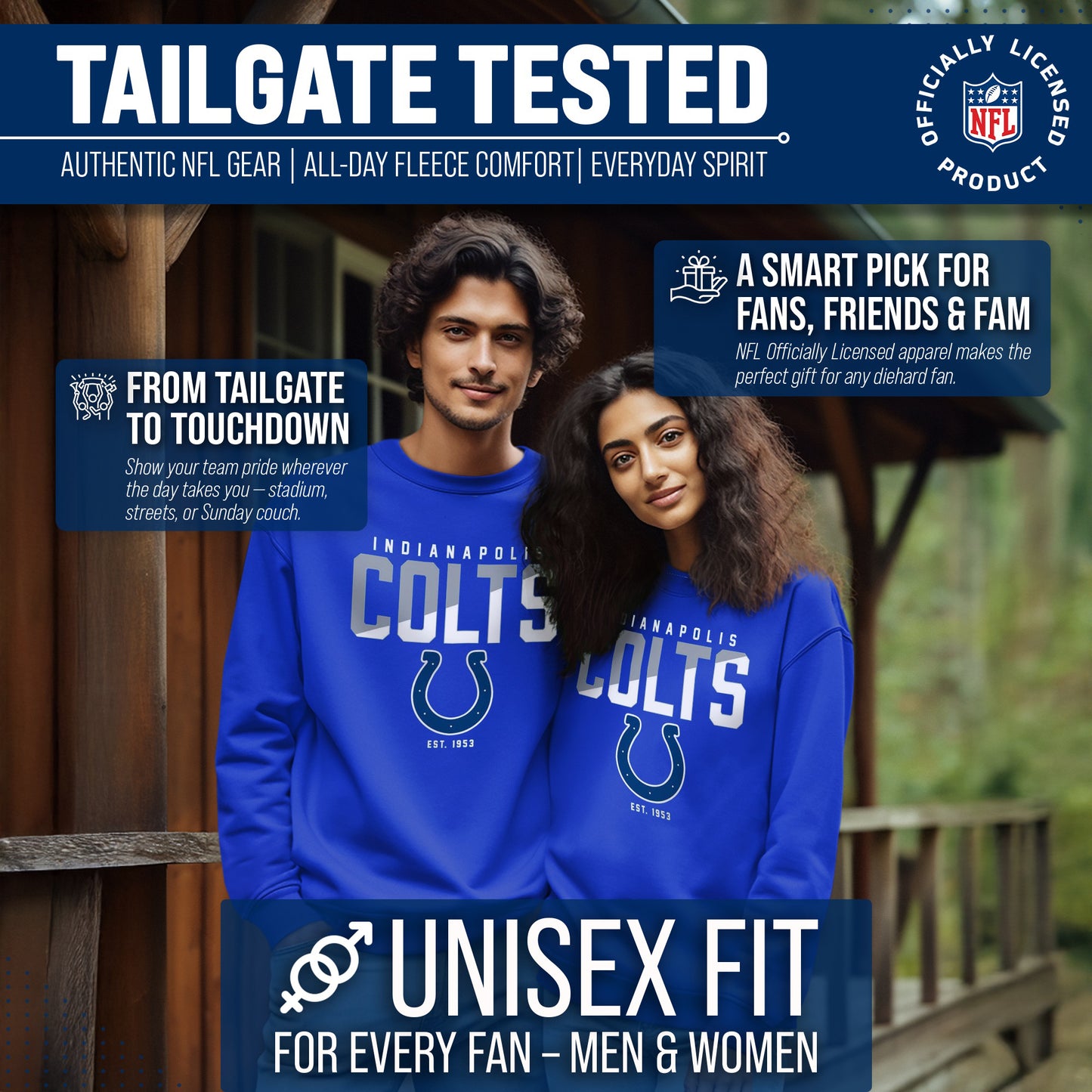 Indianapolis Colts Adult NFL Diagonal Fade Color Block Crewneck Sweatshirt - Royal