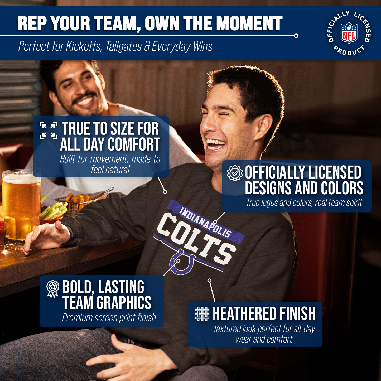 Indianapolis Colts NFL Adult Long Sleeve Team Block Charcoal Crewneck Sweatshirt - Charcoal