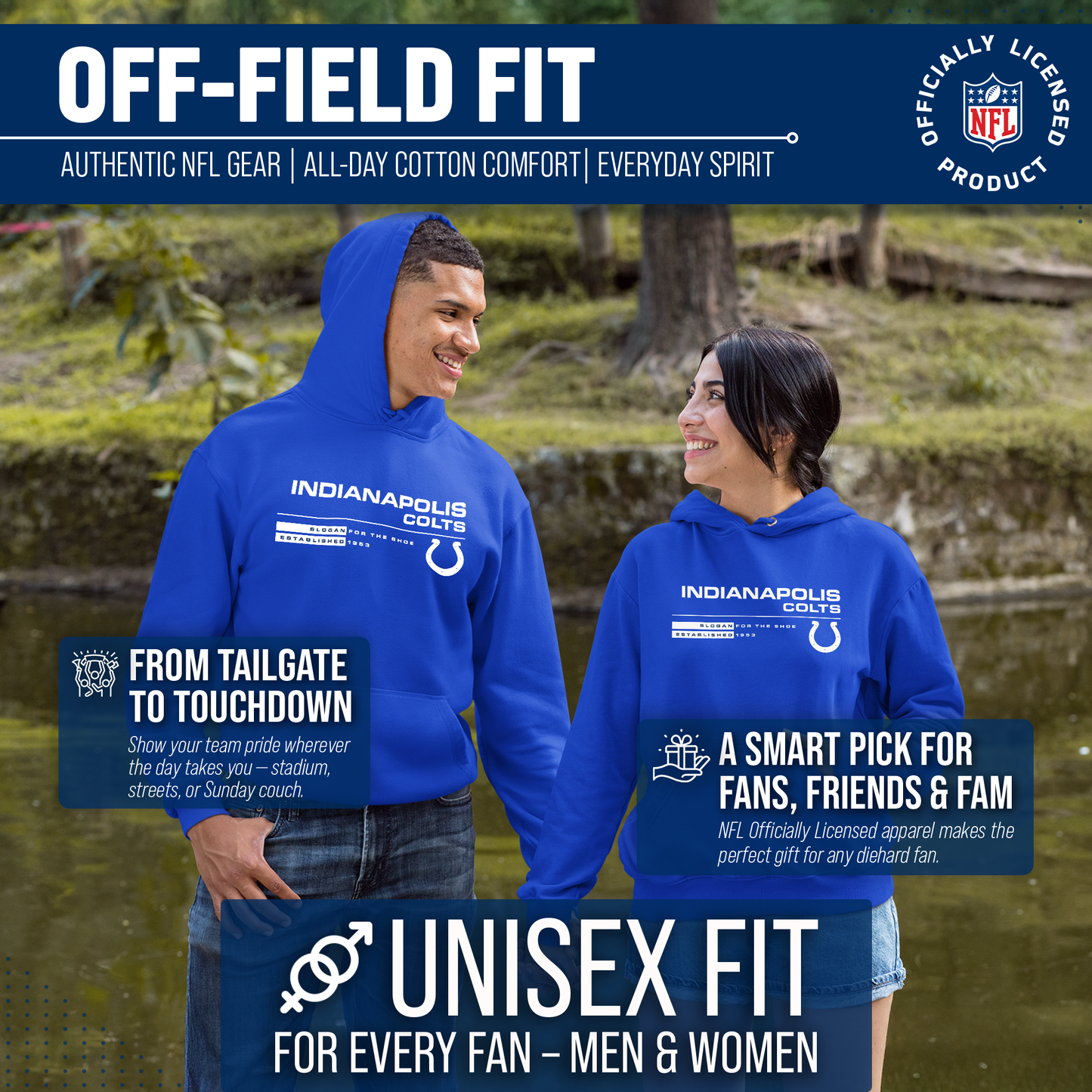 Indianapolis Colts Adult NFL Speed Stat Sheet Fleece Hooded Sweatshirt - Royal