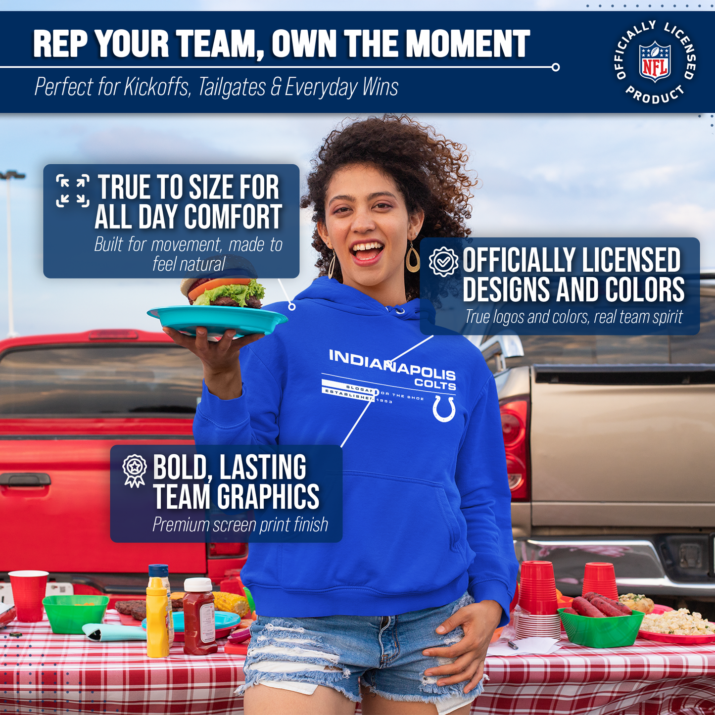 Indianapolis Colts Adult NFL Speed Stat Sheet Fleece Hooded Sweatshirt - Royal