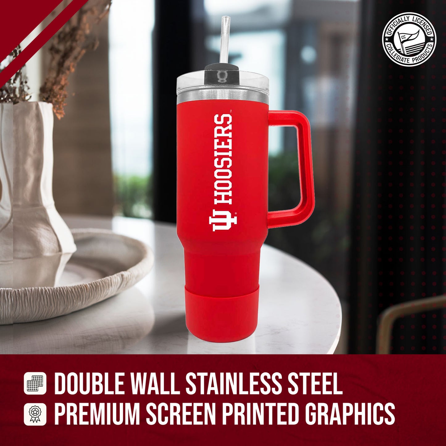 Indiana Hoosiers College & University 40 oz Travel Tumbler With Handle - Crimson