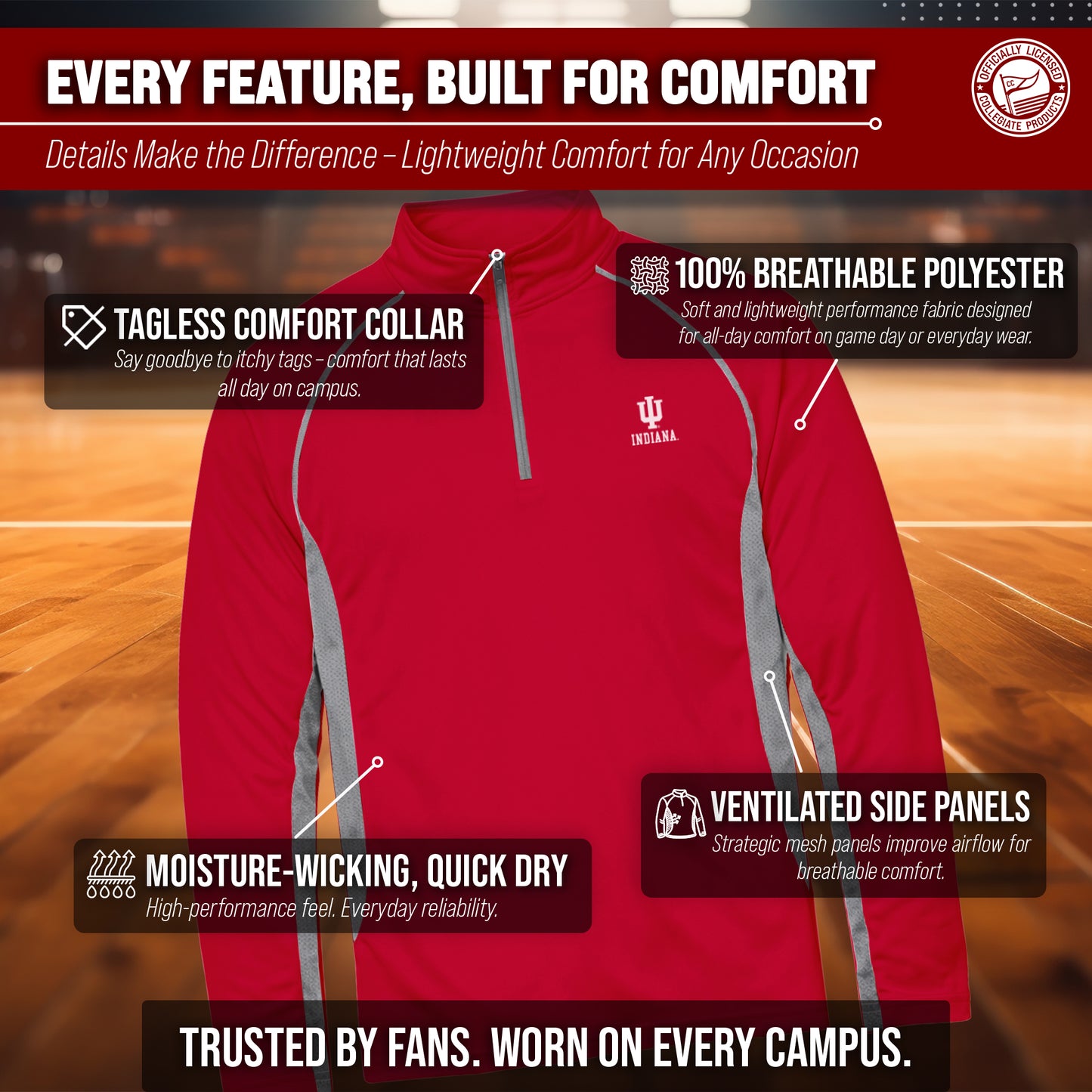 Indiana Hoosiers Mens NCAA Campus Classic Long Sleeve 1/4 Zip Windshirt - Cardinal