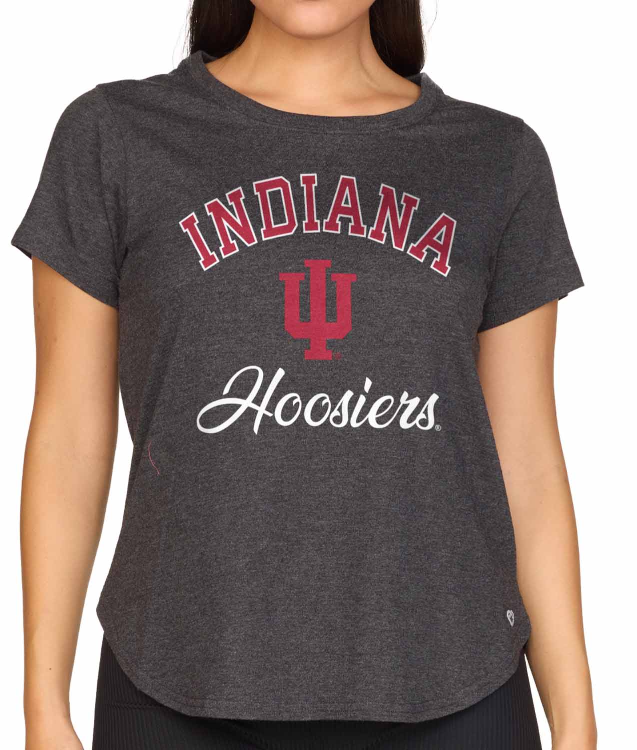 Indiana Hoosiers NCAA Womens Tag-Less Ultra Soft Tailgate T-Shirt - Black Heather